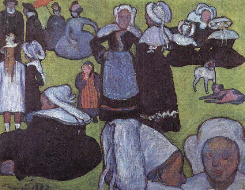 breton women in meadow, Emile Bernard